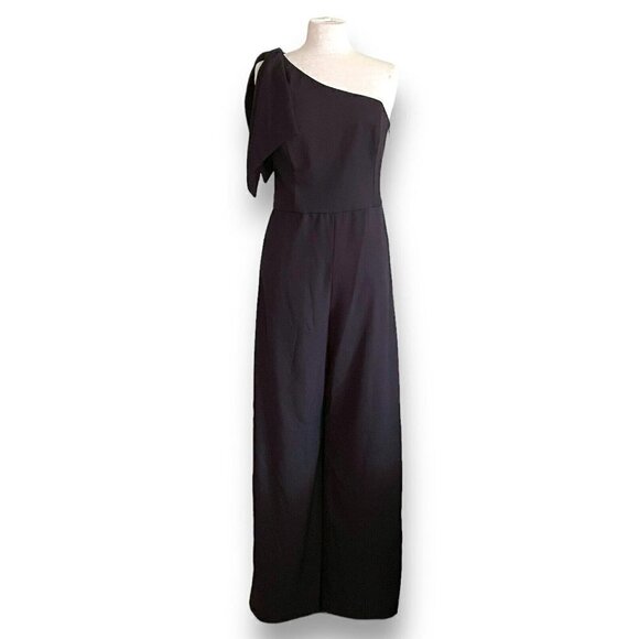 BHLDN Anthropologie Womens Windham Jumpsuit Plus Sz 18 Black 1 Shoulder Wide Leg - Picture 2 of 12